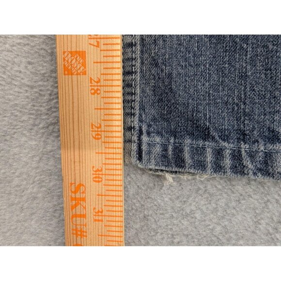 Basic Code Jeans Mens 36x32 Blue Denim Straight Leg Distressed Frayed Hem BSCD - Picture 6 of 14